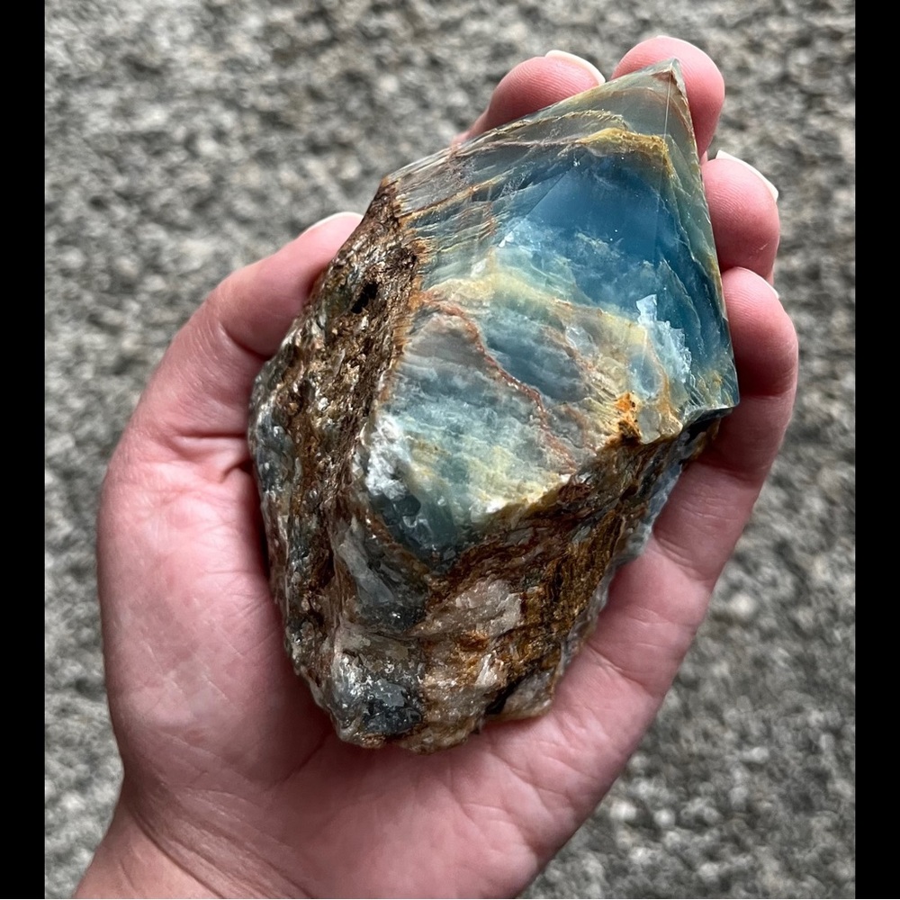 β¨ HP β¨ Lemurian Aquatine Calcite/Brazilian Blue Onyx β¨ Point β¨ - Picture 12 of 13